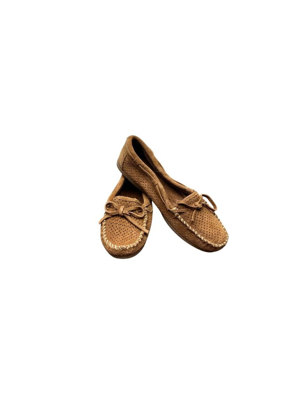 Minnetonka Brown Perforated Suede Moccasin Flats Women’s Size 7